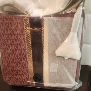 Michael Kors Red and Gold Shoulder Bag with Chain Detail